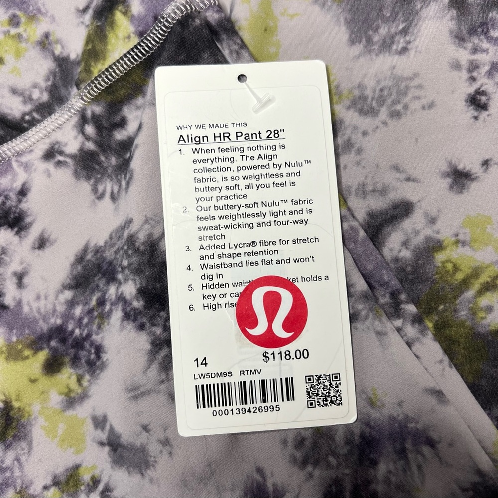 Lululemon Align Legging High Rise 28” Size 14 NWT Radial Tie Dye Mauve Gray - Picture 11 of 13